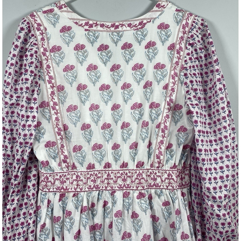 Haute Hippie Dress Womens XS White Pink Floral Mini Tie Neck Cottagecore Boho - Picture 4 of 7